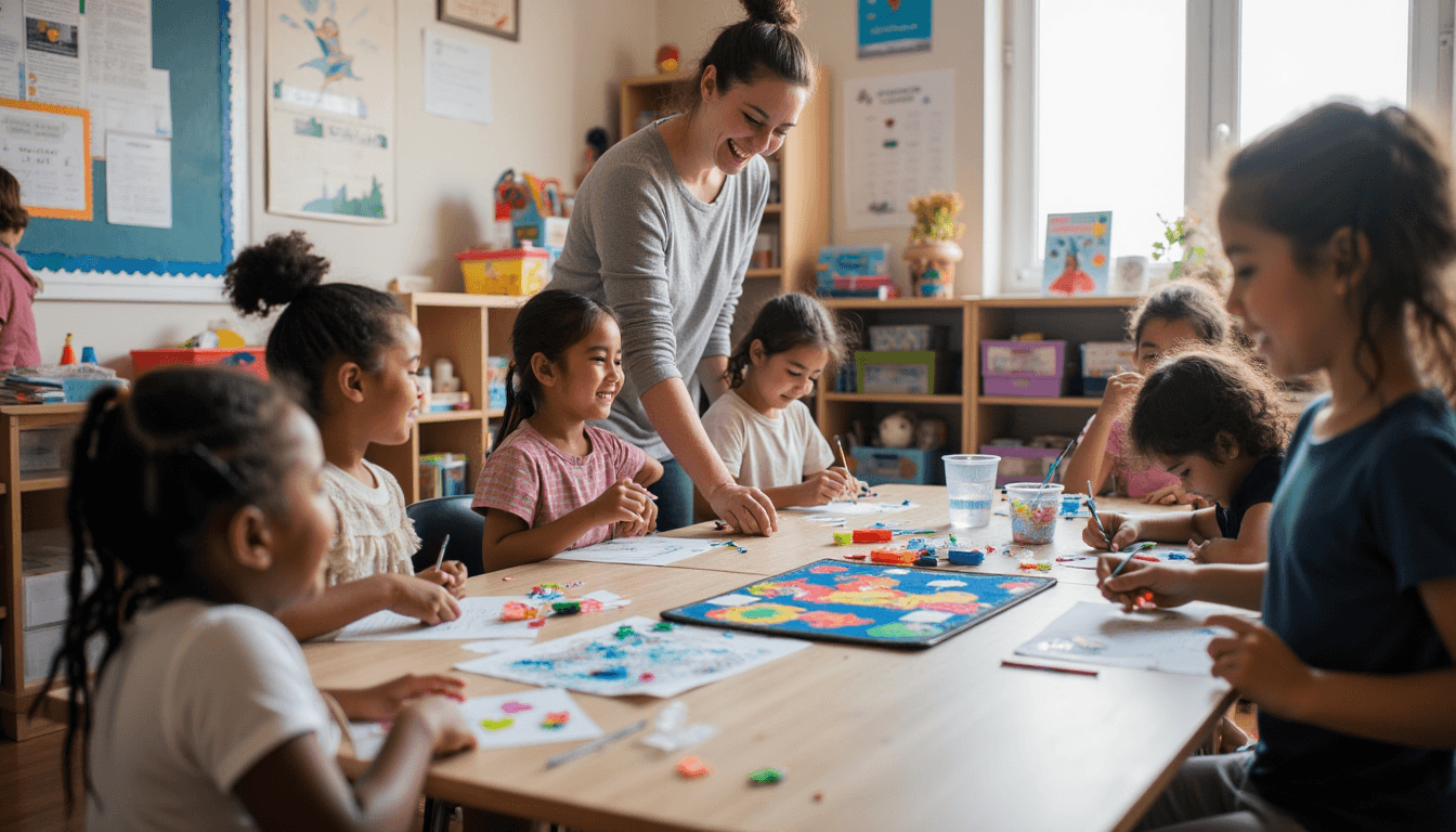 Children doing arts and crafts during after school program