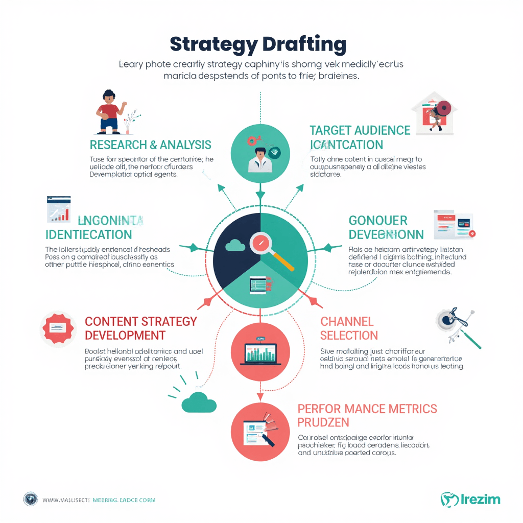 Strategy Drafting.Step 3 of an Eight-step marketing project strategy process from research to launch