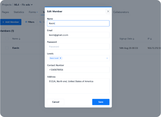 Manage member accounts