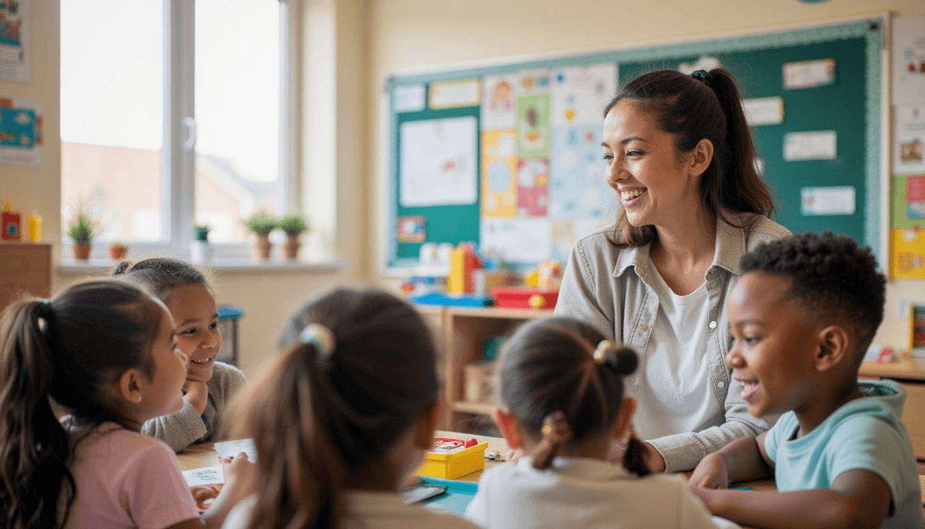 Parent touring preschool classroom