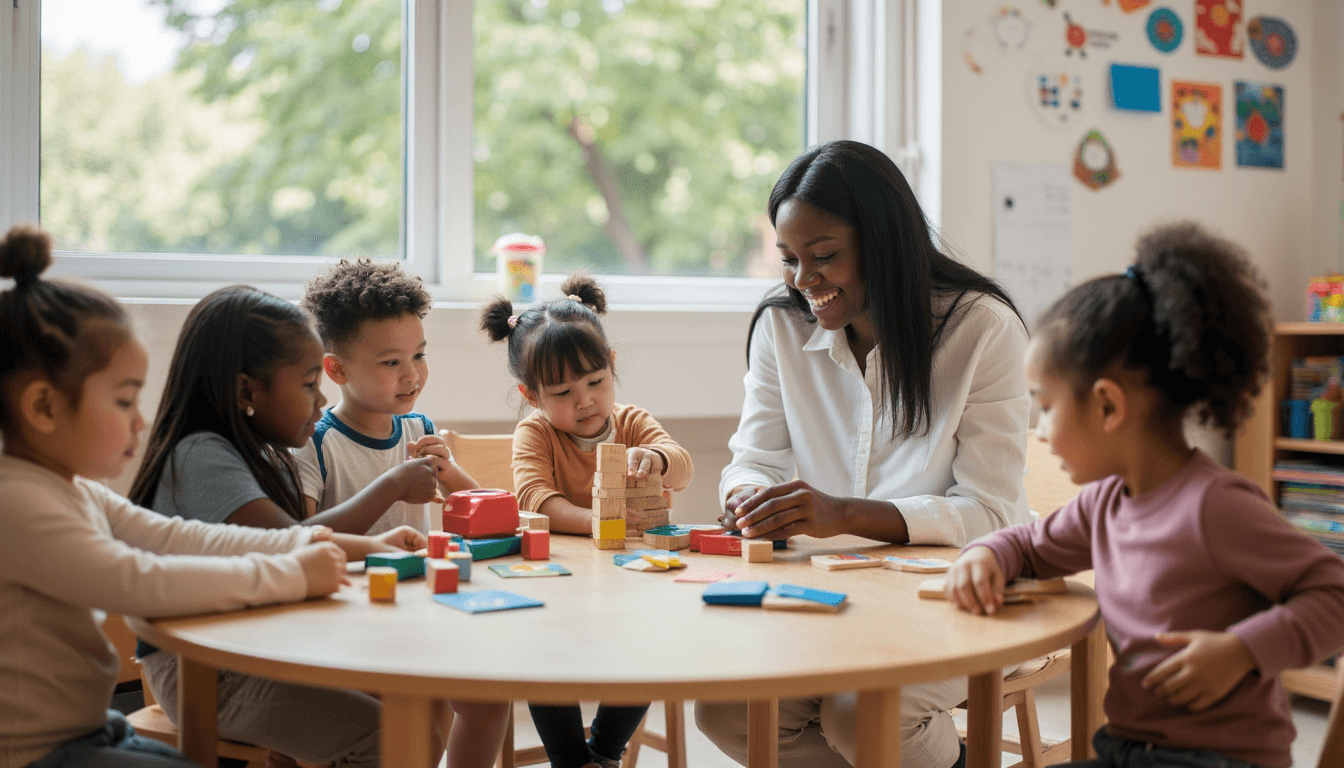 Children learning together during preschool classroom activity