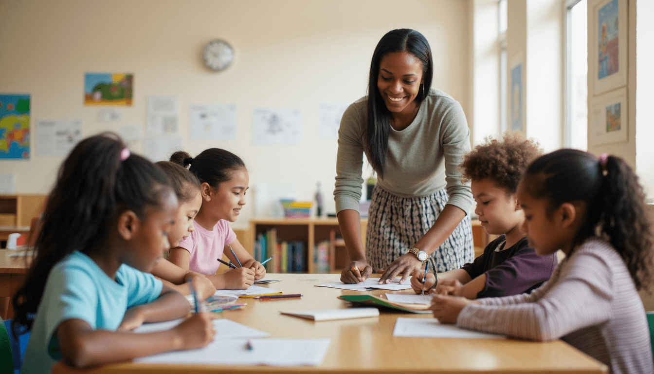 Children doing homework in after school program