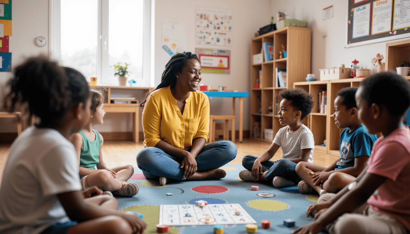 Children playing learning game during after school care