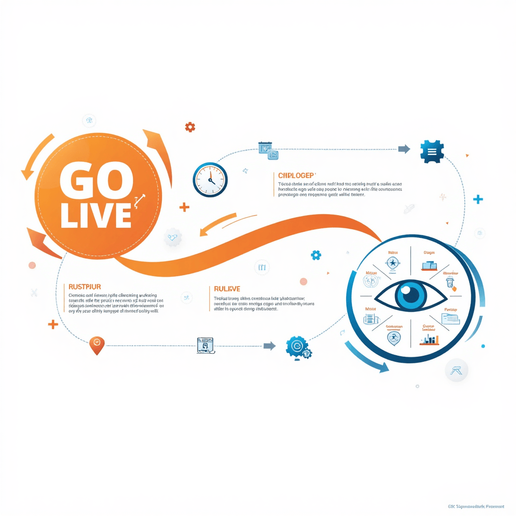 Go Live.Step 8 of an Eight-step marketing project strategy process from research to launch