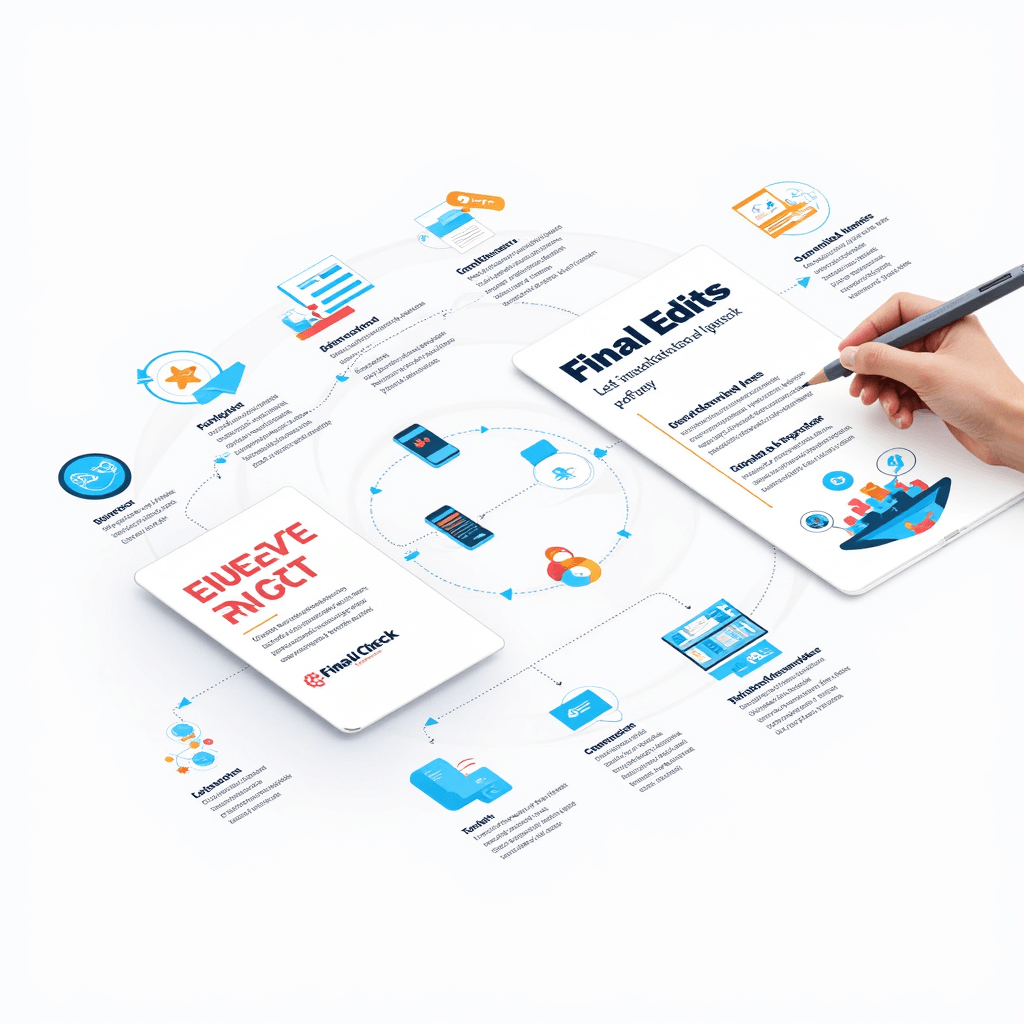 Final Edits.Step 7 of an Eight-step marketing project strategy process from research to launch