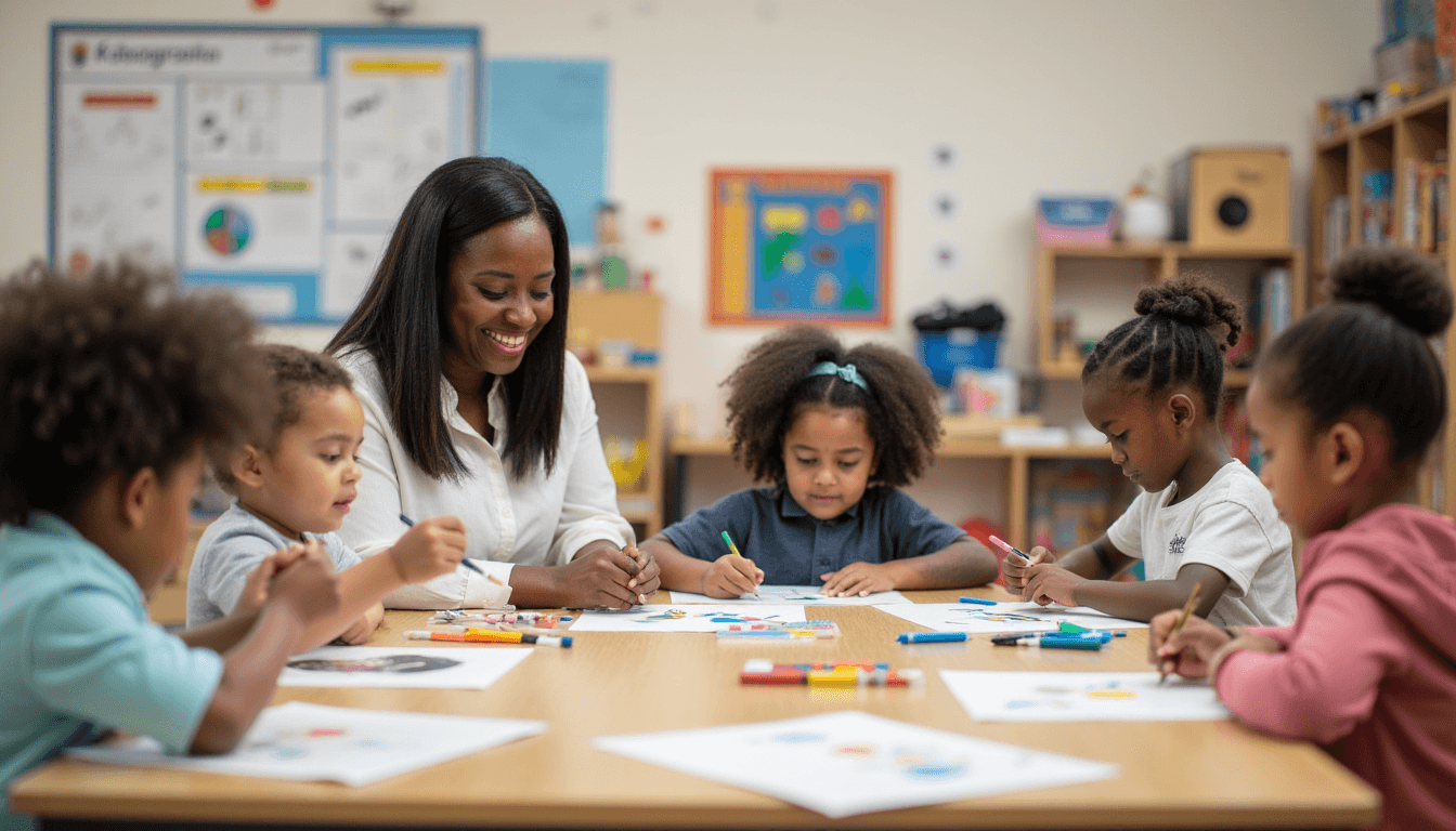 Children participating in preschool art activity